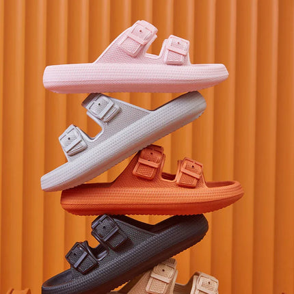 Fashion Buckle Thick Platform Slippers Women Home Soft Sole eva Cloud Slides Sandals Woman 2023 Summer Non Slip Beach Flip Flops