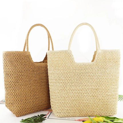 Handwoven Straw Shoulder Bag - Premium Summer Beach Tote | Artisan Woven Handbag for Women