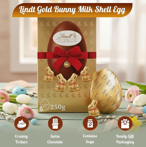 Chocolate Easter Egg Hamper - Finest Milk Chocolate Egg with 9 Gold Bunny 250g.