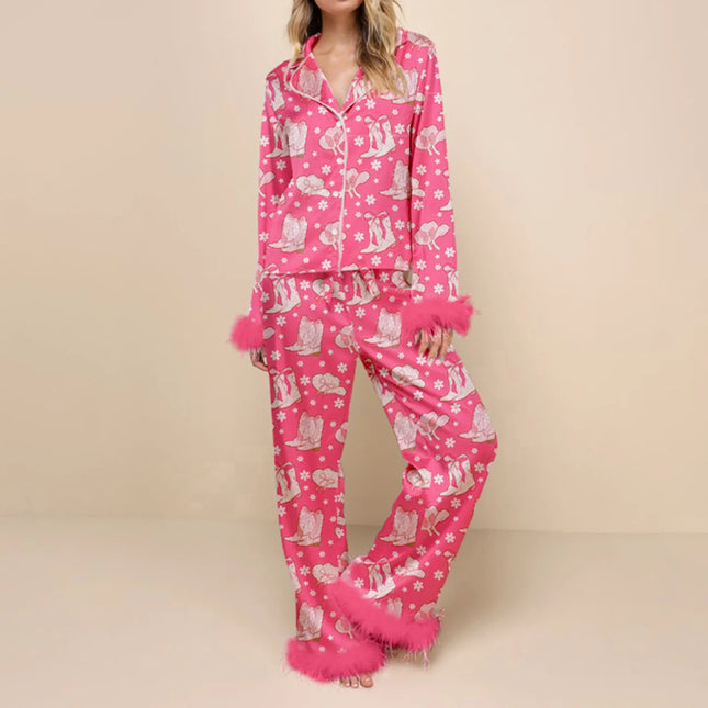 Women's Christmas Pajamas Set V-Neck Top with Pants 2-Piece