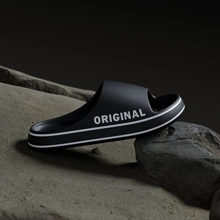 Feslishoet Women Letter Slippers Beach Slides Solid Color Mens Thick Sole Indoor Bathroom Anti Slip Shoes Summer Couple Sandals