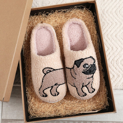 Cow Cat Pet Pattern Embroidery stuffed Home Platform Cozy Wool Cotton Slippers Cute Warm Non-slip Indoor Slippers Pet Mom Gift Catman Men Women Can Wear