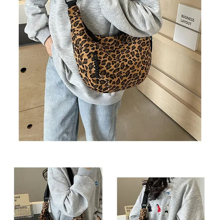Leopard Print Crossbody Bags for Women Corduroy Casual Shoulder Tote Bags Ladies Sac A Main Femme Designer Luxury Handbags 2024