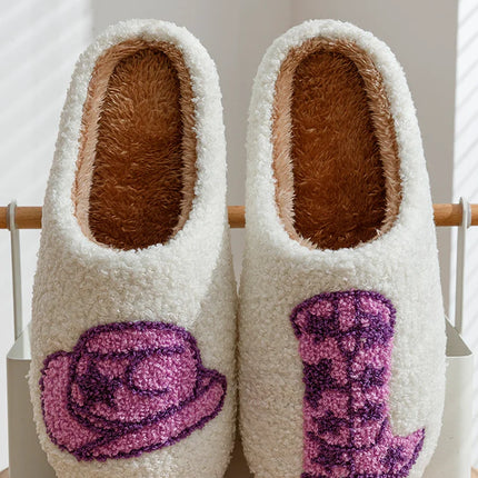 Country Nashville Style Boot Women Slippers Cowgirl Hat Fluffy Slides Comfortable Cozy Comfy Houseshoes Winter Home Cowboy Shoes