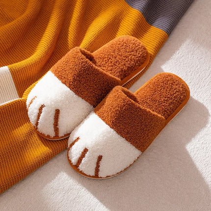BEVERGREEN Winter Cute Cat Paw Designer House Women Fur Slippers Floor Mute Bedroom Lovers Warm Plush Shoes Indoor Fluffy Slides