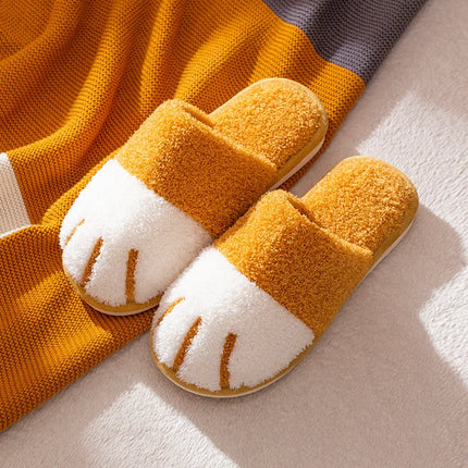 BEVERGREEN Winter Cute Cat Paw Designer House Women Fur Slippers Floor Mute Bedroom Lovers Warm Plush Shoes Indoor Fluffy Slides