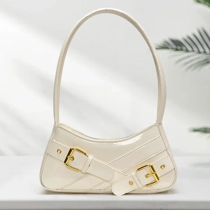 MOJOYCE Small Belt Design Glossy Patent Leather Shoulder Bags Women Luxury Brand Tote Handbag Y2K Underarm Bag with Inner Pocket