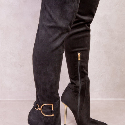 ALORA OVER THE KNEE HIGH HEEL BOOTS IN BLACK SUEDE