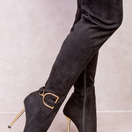 ALORA OVER THE KNEE HIGH HEEL BOOTS IN BLACK SUEDE