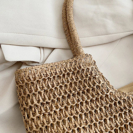 Handwoven Straw Shoulder Bag - Premium Summer Beach Tote | Artisan Woven Handbag for Women