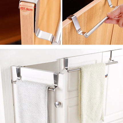 Kitchen Cabinet Door Towel Bar Stainless Steel Door Back Towel Hanging Holder Bathroom Punch-free Towels Hooks  Home Organizer