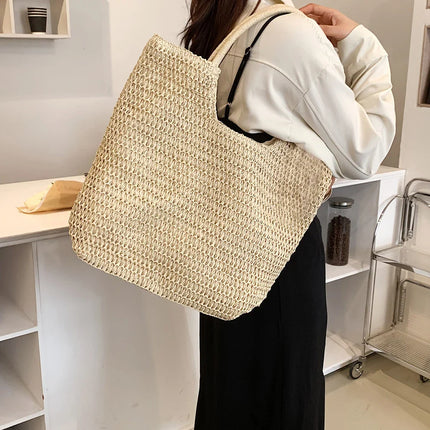 Handwoven Straw Shoulder Bag - Premium Summer Beach Tote | Artisan Woven Handbag for Women