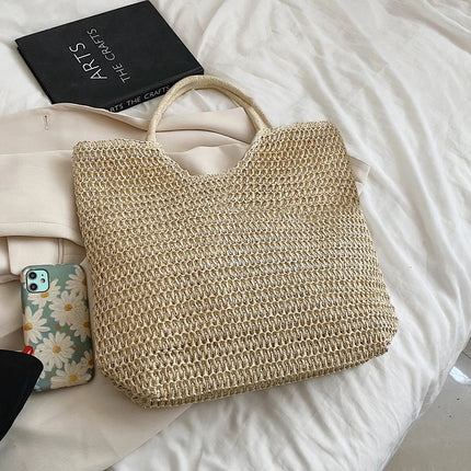 Handwoven Straw Shoulder Bag - Premium Summer Beach Tote | Artisan Woven Handbag for Women
