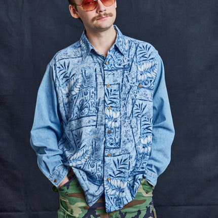 Fern Print Denim Shirt in Blue