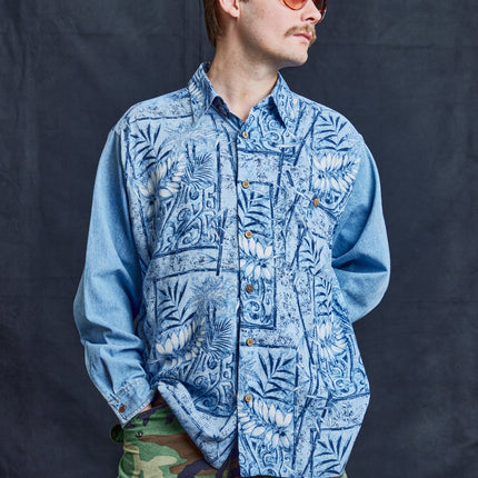 Fern Print Denim Shirt in Blue