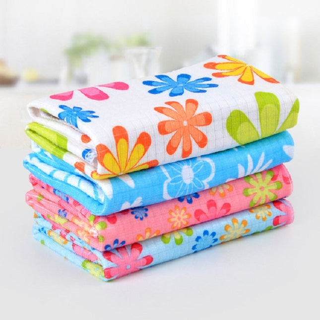 4 PCS / Set Microfiber Printed Flowers Cloth Cleaning Cloth, Microfiber Printed Towels