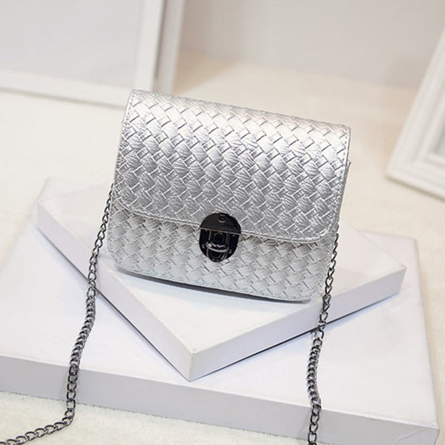 Chain Handbags Tide Small Square Package Women Shoulder Bag Messenger Bag(Silver)