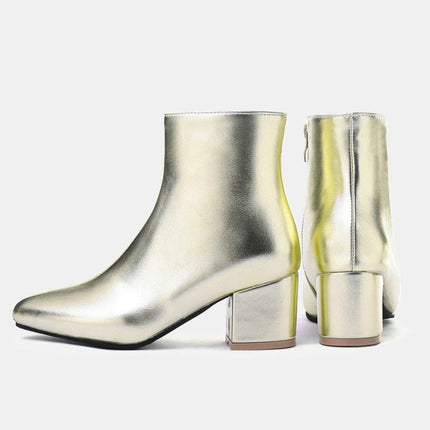 Autumn  Winter Glitter Square Heel Pointed Low-Top Women Boots