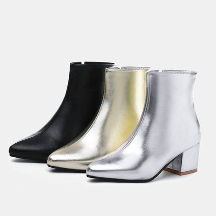 Autumn  Winter Glitter Square Heel Pointed Low-Top Women Boots