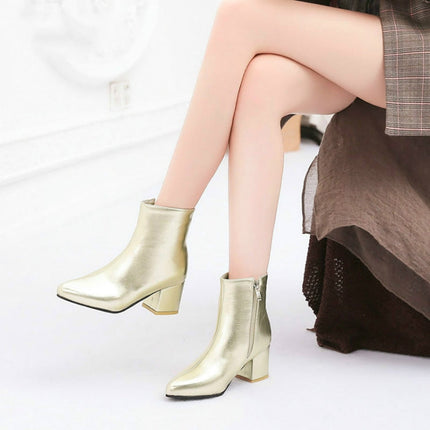 Autumn  Winter Glitter Square Heel Pointed Low-Top Women Boots