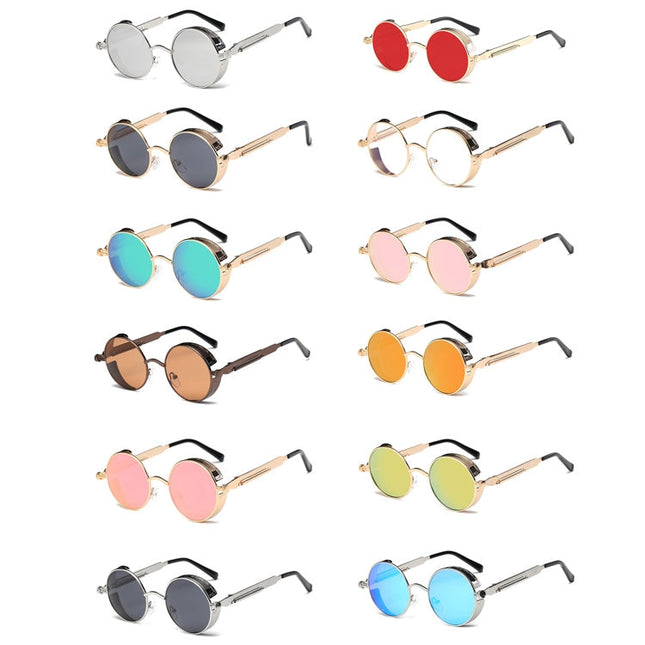 Metal Round Frame Steampunk Retro Sunglasses for Men Women(13)
