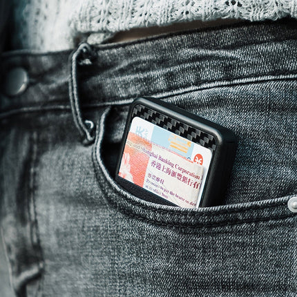 New-Bring  Carbon Fiber Metal Card Holder Male Personality Card Holder Anti-Theft  RFID Ultra-Thin Small Card Box(Black)