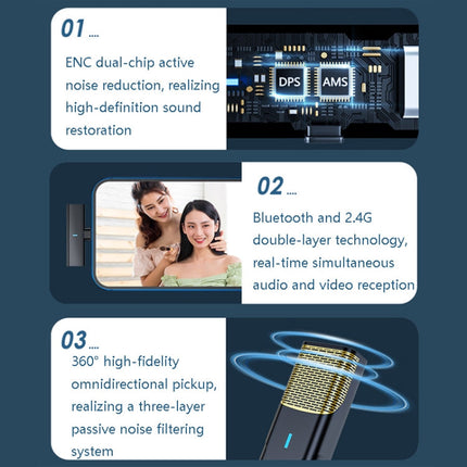 DS01 Outdoor Live Collar Microphone Collar Interview Recording Noise Reduction Wireless Microphone, Specification:, 8 Pin (Black), Type-C / USB-C (Black), Type-C / USB-C (White)