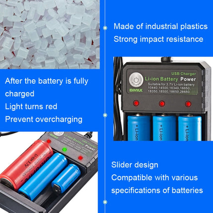 BMAX 18650 3 Slot USB Charging Seat 3.7/4.2V Independent Lithium Battery Charger