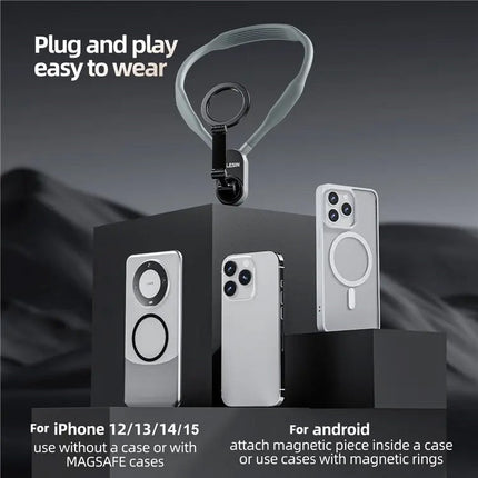 TELESIN Silicone Neck Mount Magnetic Selfie Stick Phone Neck Holder(Gray)