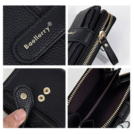 Baellerry N1915 Lychee Pattern Multi-card Slot Zipper Women Short Wallet(Milk Apricot)