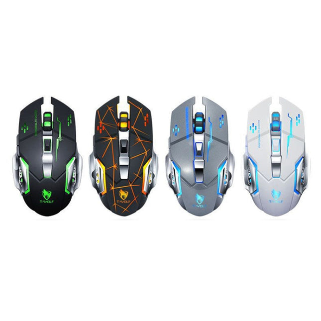 T-WOLF Q13 2.4GHz 6-keys RGB Colorful Light Gaming Wireless Mouse, Color: Single Mode White