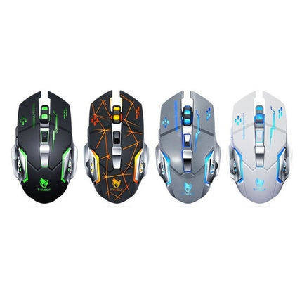 T-WOLF Q13 2.4GHz 6-keys RGB Colorful Light Gaming Wireless Mouse, Color: Single Mode Black