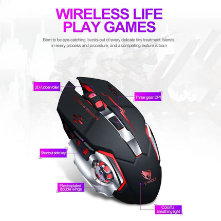 T-WOLF Q13 2.4GHz 6-keys RGB Colorful Light Gaming Wireless Mouse, Color: Single Mode Gray