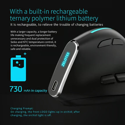 ZELOTES F36 9-Keys Vertical Grip Ergonomic Programming Dual Bluetooth + 2.4G Wireless Mouse(White)