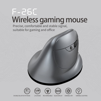 ZELOTES F-26C 8-Keys 2.4G+Bluetooth Dual-Mode LED Display Vertical Grip Wireless Mouse(Gray)