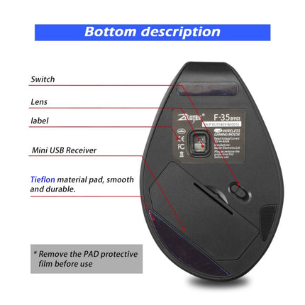 ZELOTES F-35A 6-Buttons Vertical Grip Ergonomic Rechargeable Wireless Mouse(Wireless Version)
