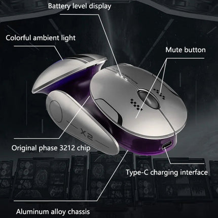 Inphic X2 Bluetooth Wireless Mouse Tri-Mode Silent Rechargeable Office Gaming Laptop Mouse(Liquid Metal Gray)