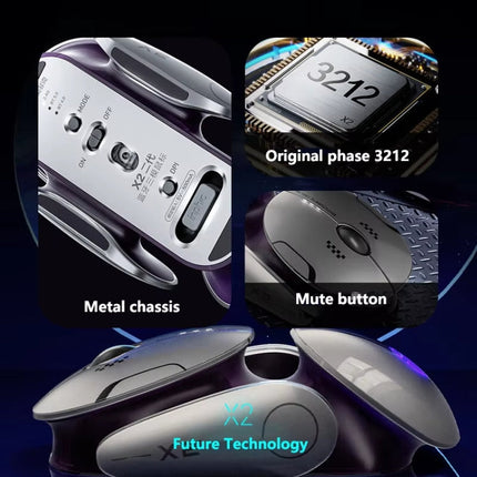 Inphic X2 Bluetooth Wireless Mouse Tri-Mode Silent Rechargeable Office Gaming Laptop Mouse(Liquid Metal Gray)