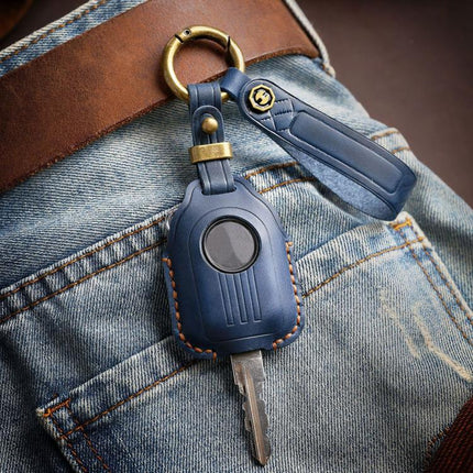 Hallmo For Peugeot Django 150 Motorcycle Natural Cowhide Key Protective Cover(Blue)