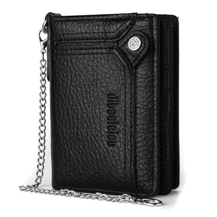 Dibaoleiou Men Anti-Theft Chain Wallet Retro Money Purse Driver License Card Bag Zipper Coin Purse(Black)