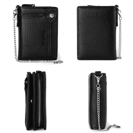 Dibaoleiou Men Anti-Theft Chain Wallet Retro Money Purse Driver License Card Bag Zipper Coin Purse(Black)