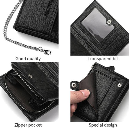 Dibaoleiou Men Anti-Theft Chain Wallet Retro Money Purse Driver License Card Bag Zipper Coin Purse(Black)