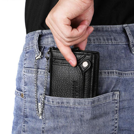 Dibaoleiou Men Anti-Theft Chain Wallet Retro Money Purse Driver License Card Bag Zipper Coin Purse(Black)