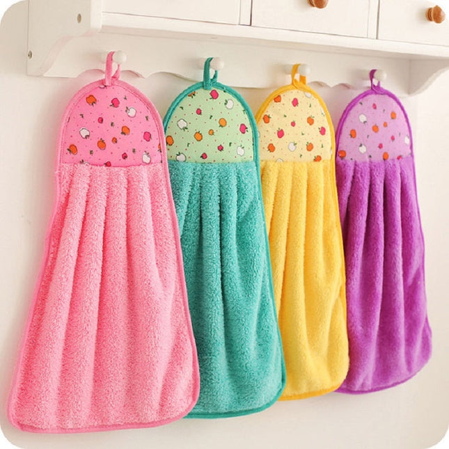 5 PCS Fruit Pattern Bathroom Kitchen Hanging Coral Fleece Absorbent Cloth Towels Random Color Delivery, Fruit Pattern Towels