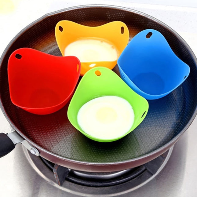 Silicone Egg Cooker Egg Bracket Kitchen Tools Pancake Cookware Bakeware Steam Eggs Plate Tray, Red, 4 pieces of steamed egg
