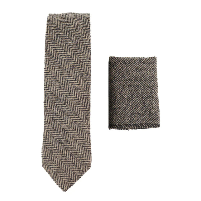 281 - Men's Herringbone Tweed Wool Tie & Hankerchief 2"