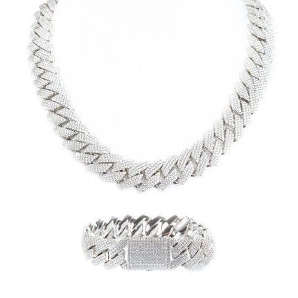 19mm Iced Prong Cuban Chain + Bracelet - Silver