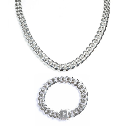 14mm Miami Cuban Chain + Bracelet - White Gold