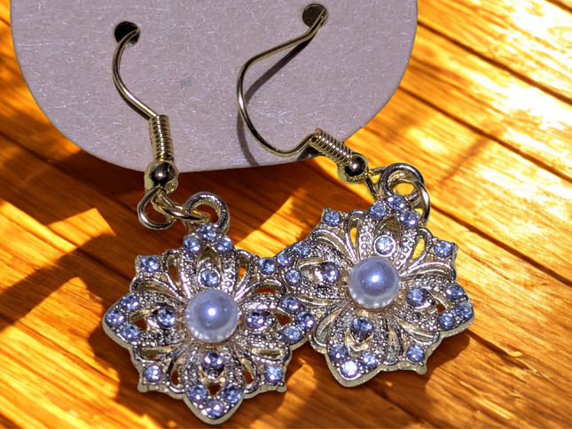 Vintage Style Rhinestone & Faux Pearl Drop Earrings