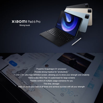 Xiaomi Pad 6 Pro, 11.0 inch, 8GB+256GB, MIUI 14 Qualcomm Snapdragon 8+ 4nm Octa Core up to 3.2GHz, 20MP HD Front Camera, 8600mAh Battery (Black)